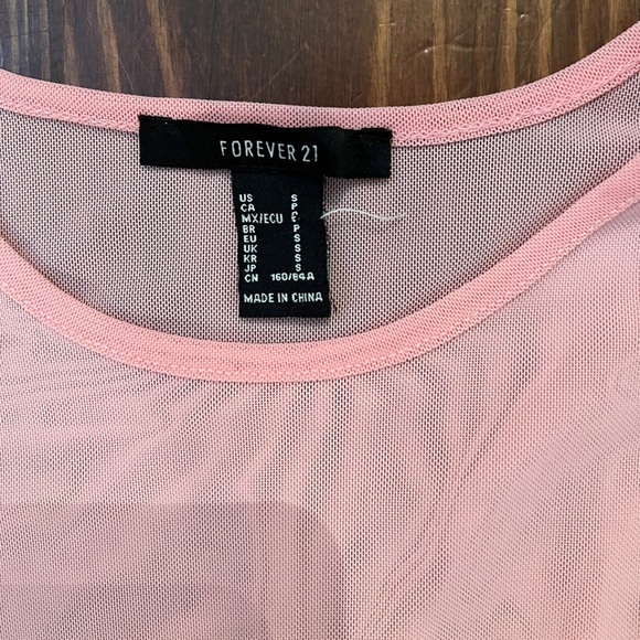 FOREVER 21 Pink Mesh Long Sleeve Rainbow Sequin Crop Top Rave Festivals EDC - Picture 4 of 4